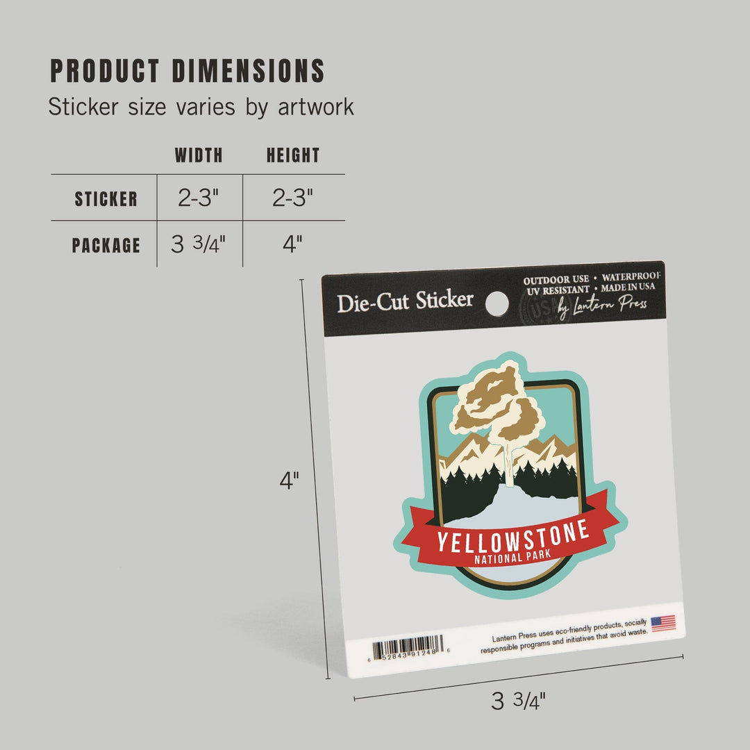 Yellowstone National Park, Geyser & Mountains, Contour, Lantern Press Artwork, Vinyl Sticker Sticker Lantern Press