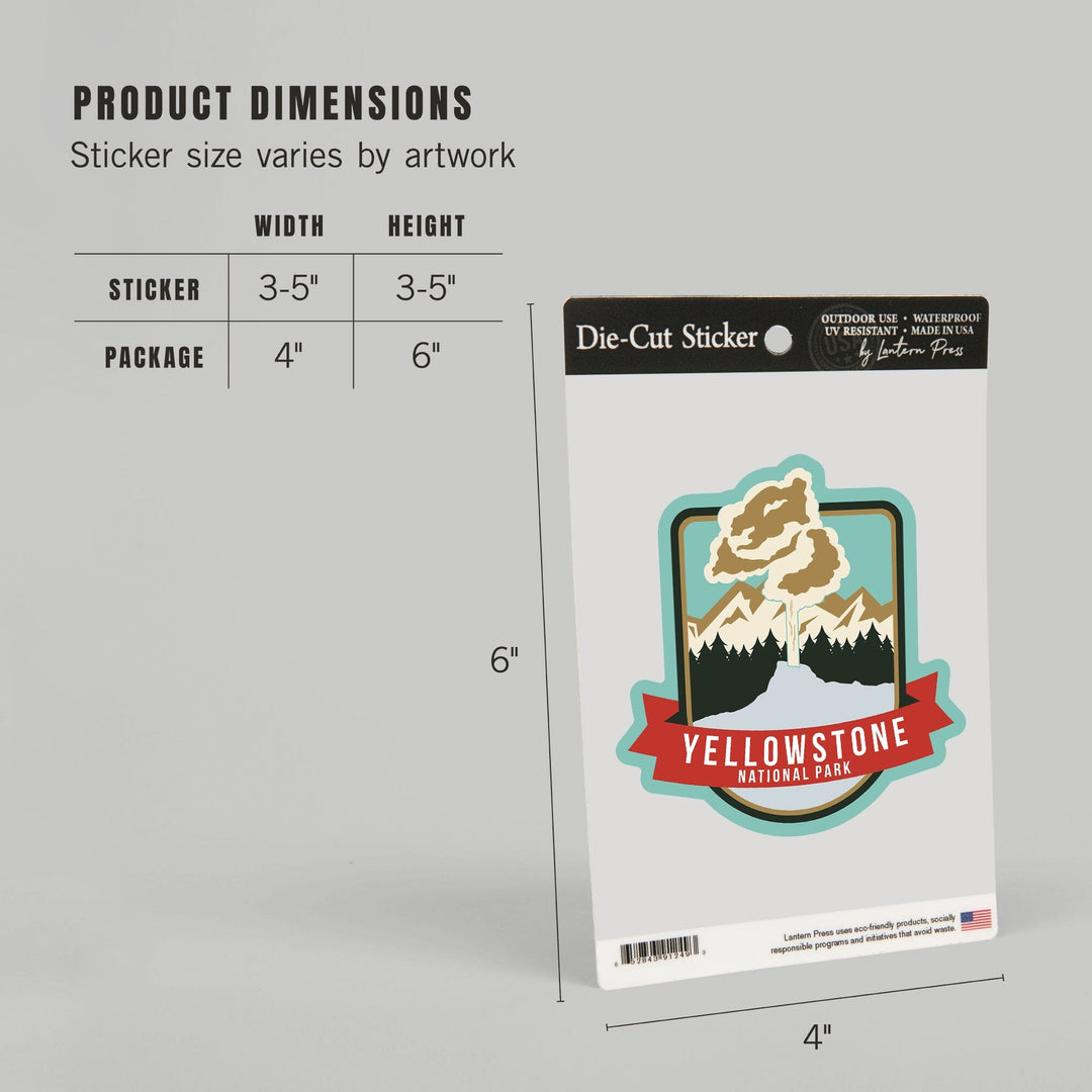 Yellowstone National Park, Geyser & Mountains, Contour, Lantern Press Artwork, Vinyl Sticker Sticker Lantern Press