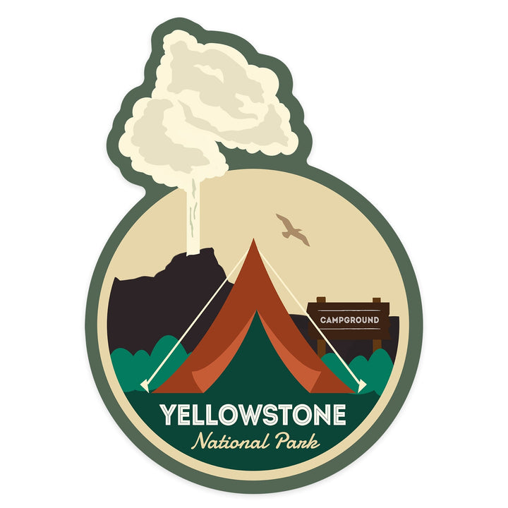 Yellowstone National Park, Geyser & Tent, Contour, Lantern Press Artwork, Vinyl Sticker Sticker Lantern Press