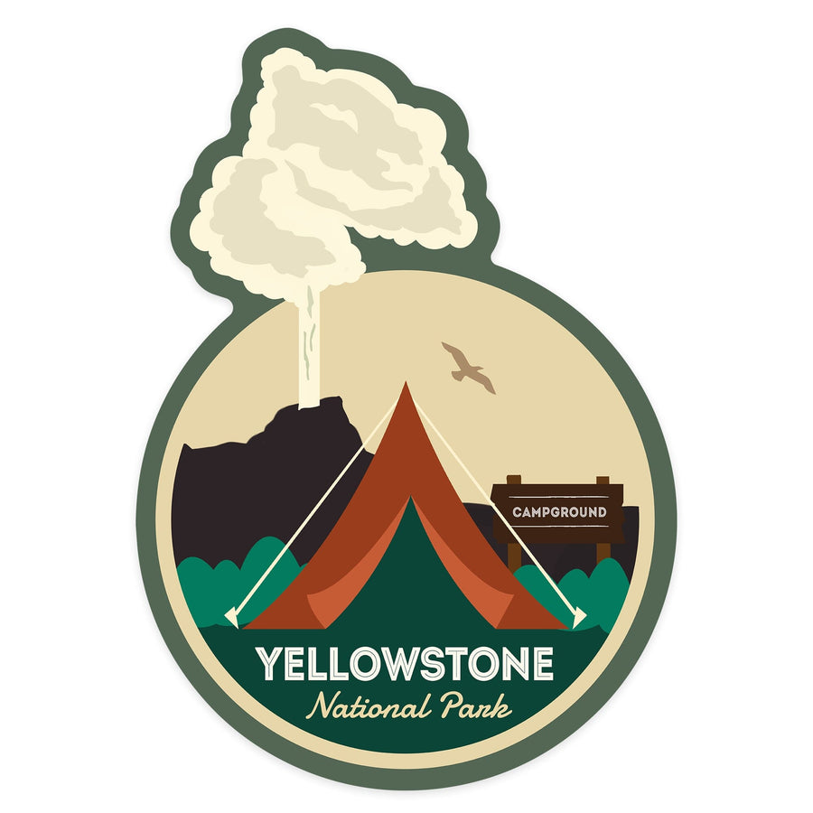 Yellowstone National Park, Geyser & Tent, Contour, Lantern Press Artwork, Vinyl Sticker Sticker Lantern Press