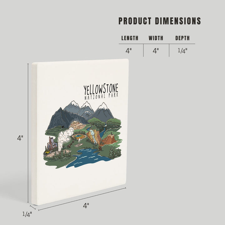 Yellowstone National Park, Line Drawing, Coasters Coasters Lantern Press