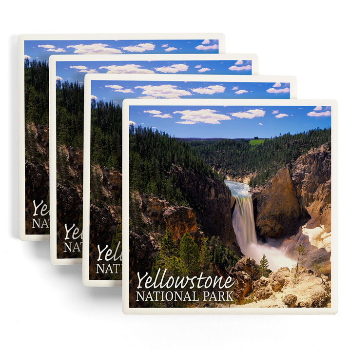 Yellowstone National Park, Lower Yellowstone Falls Aerial, Coasters Coasters Lantern Press