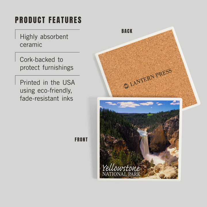 Yellowstone National Park, Lower Yellowstone Falls Aerial, Coasters Coasters Lantern Press
