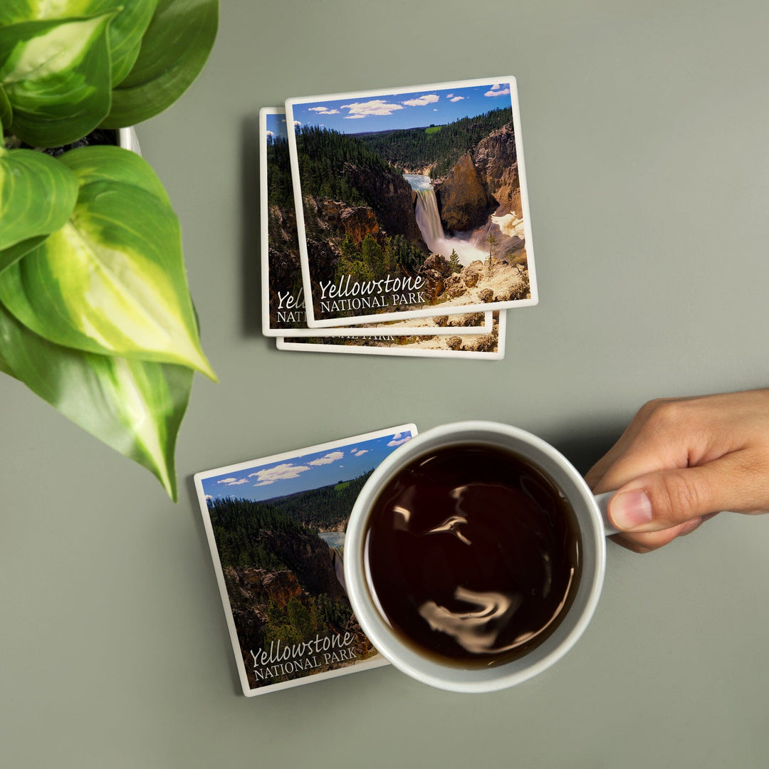 Yellowstone National Park, Lower Yellowstone Falls Aerial, Coasters Coasters Lantern Press