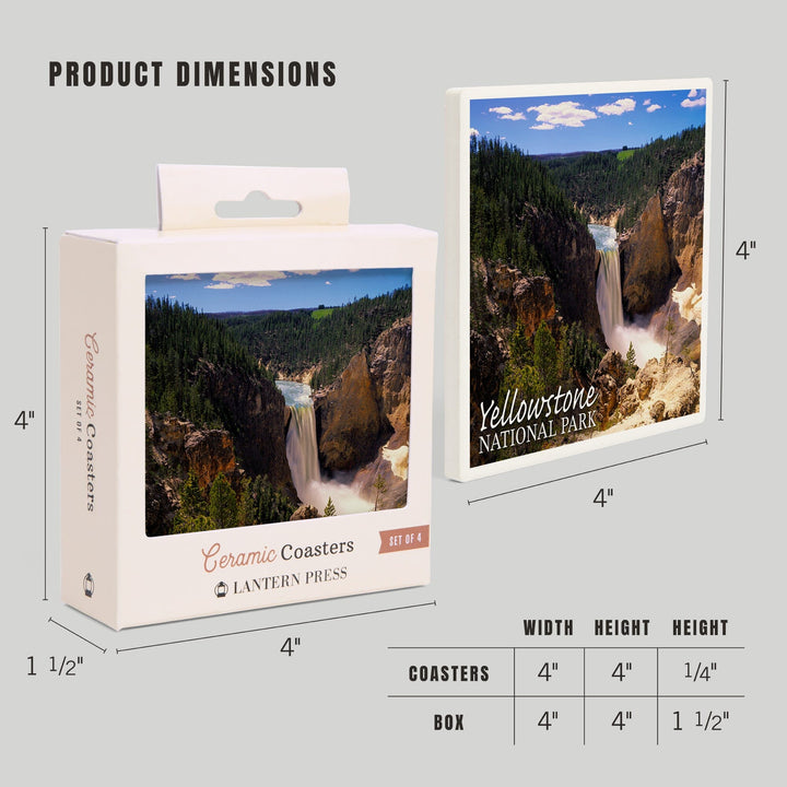 Yellowstone National Park, Lower Yellowstone Falls Aerial, Coasters Coasters Lantern Press