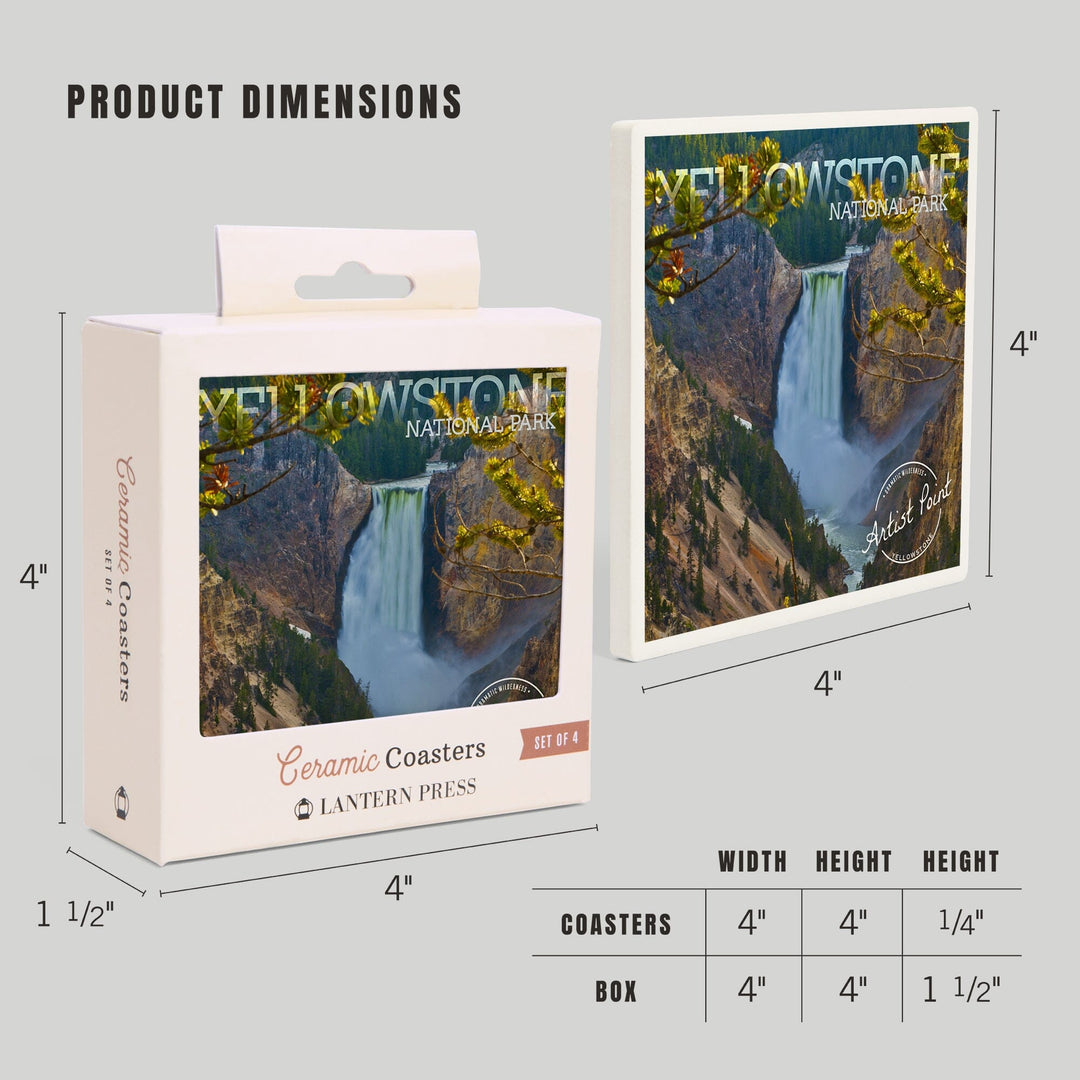 Yellowstone National Park, Lower Yellowstone Falls, Coasters Coasters Lantern Press