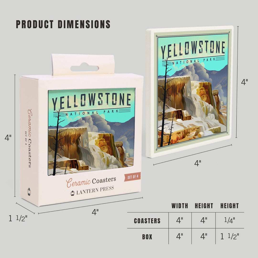 Yellowstone National Park, Mammoth Hot Springs, Lithograph National Park Series, Coasters Coasters Lantern Press
