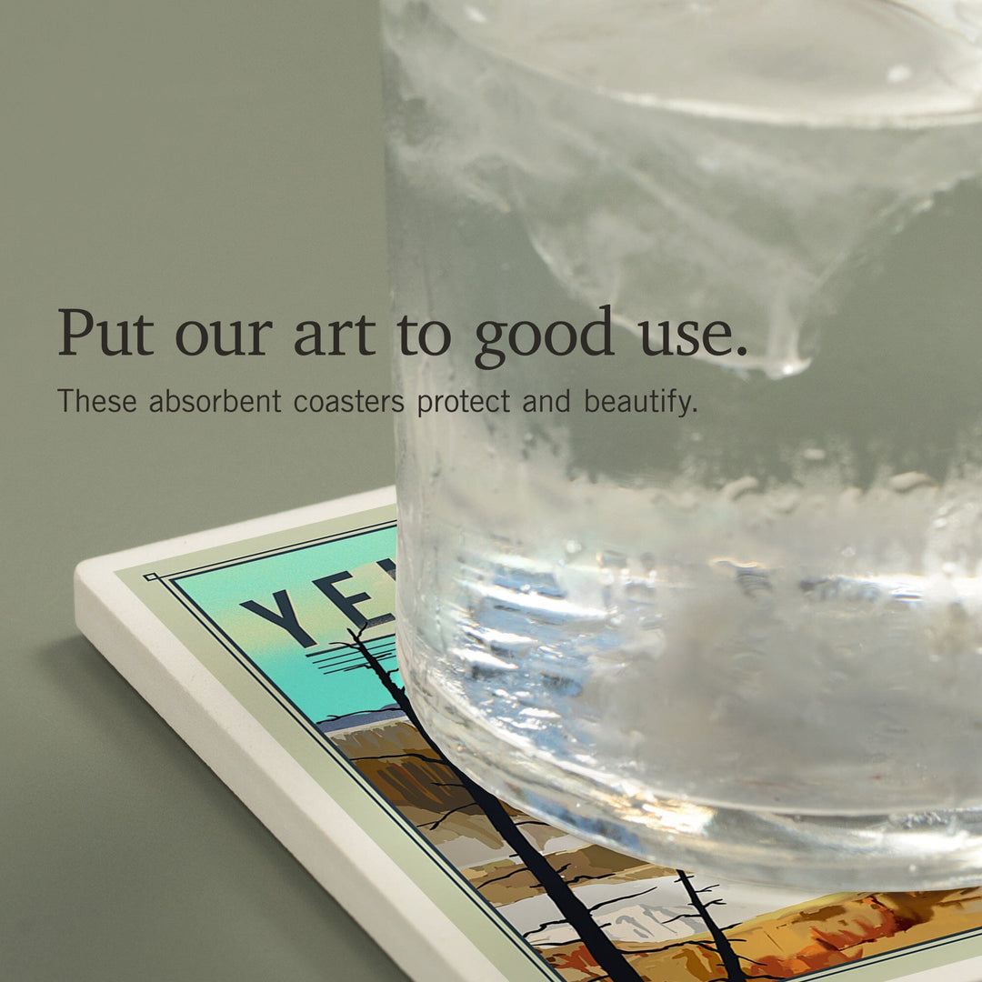 Yellowstone National Park, Mammoth Hot Springs, Lithograph National Park Series, Coasters Coasters Lantern Press