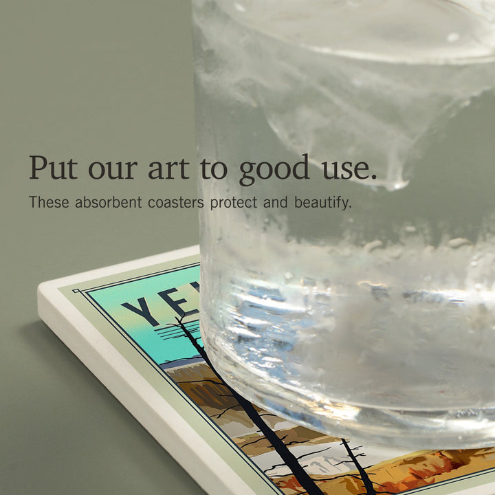 Yellowstone National Park, Mammoth Hot Springs, Lithograph National Park Series, Coasters Coasters Lantern Press