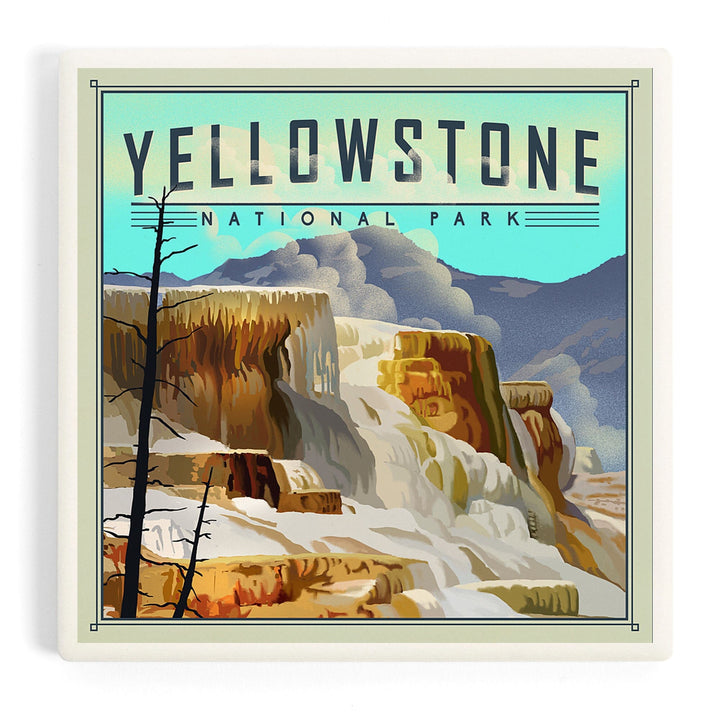 Yellowstone National Park, Mammoth Hot Springs, Lithograph National Park Series, Coasters Coasters Lantern Press
