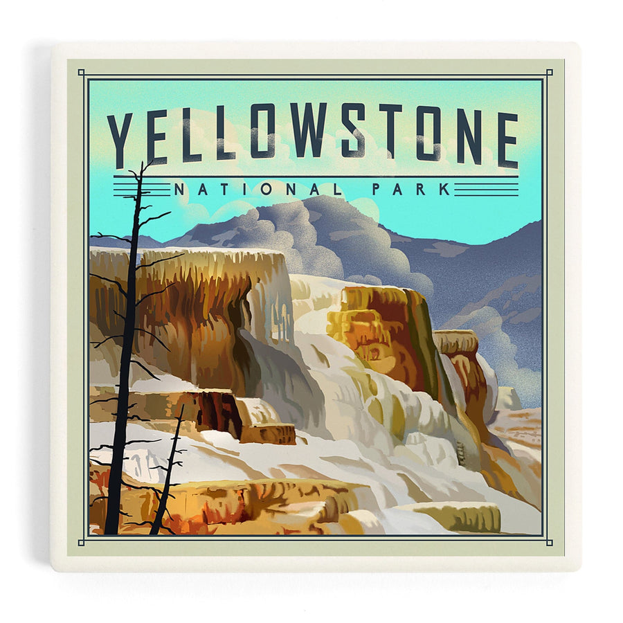 Yellowstone National Park, Mammoth Hot Springs, Lithograph National Park Series, Coasters Coasters Lantern Press