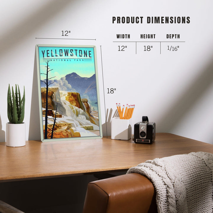 Yellowstone National Park, Mammoth Hot Springs, Lithograph National Park Series, Metal Signs Metal Lantern Press