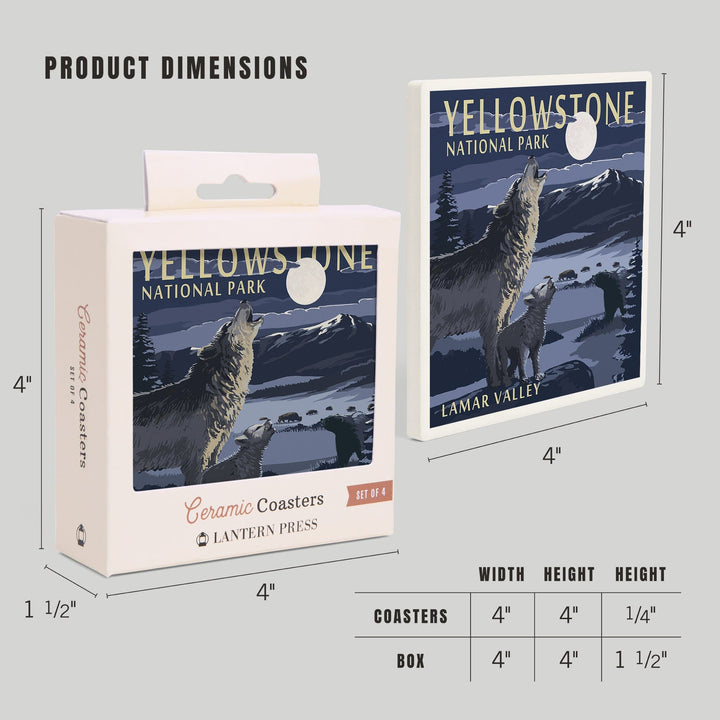 Yellowstone National Park, Montana, Lamar Valley Scene, Coasters Coasters Lantern Press