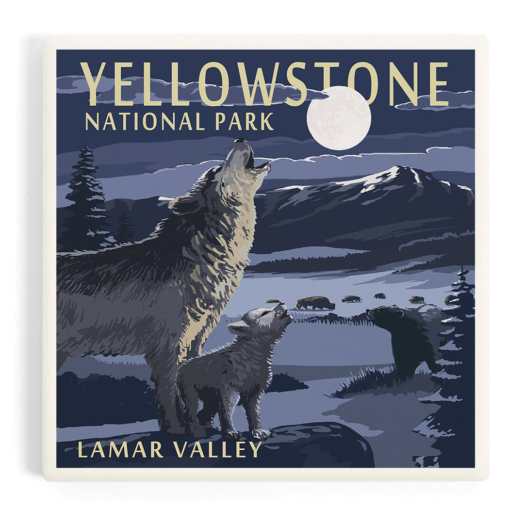 Yellowstone National Park, Montana, Lamar Valley Scene, Coasters Coasters Lantern Press