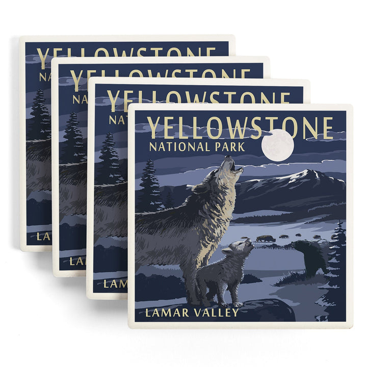 Yellowstone National Park, Montana, Lamar Valley Scene, Coasters Coasters Lantern Press