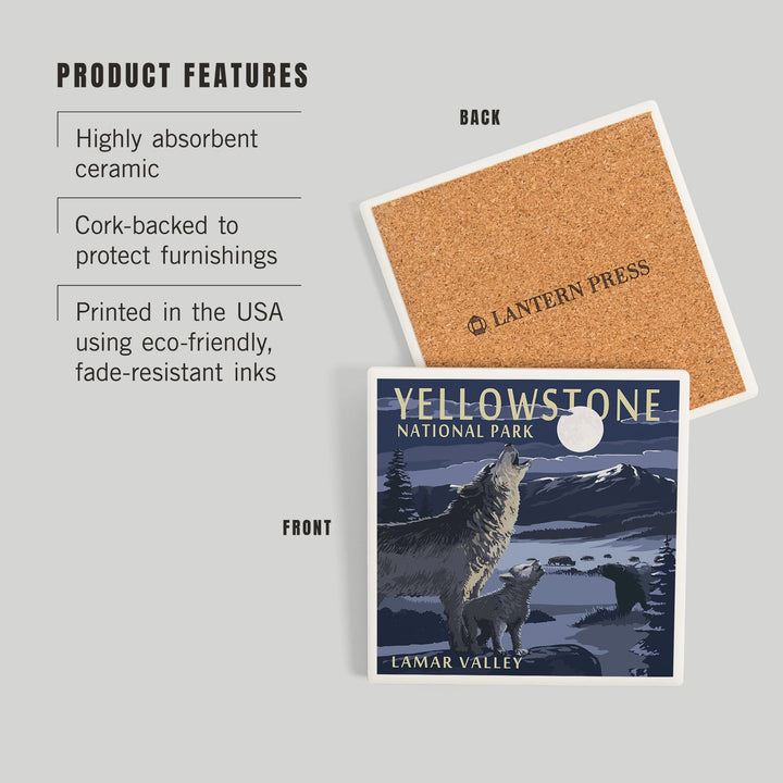 Yellowstone National Park, Montana, Lamar Valley Scene, Coasters Coasters Lantern Press