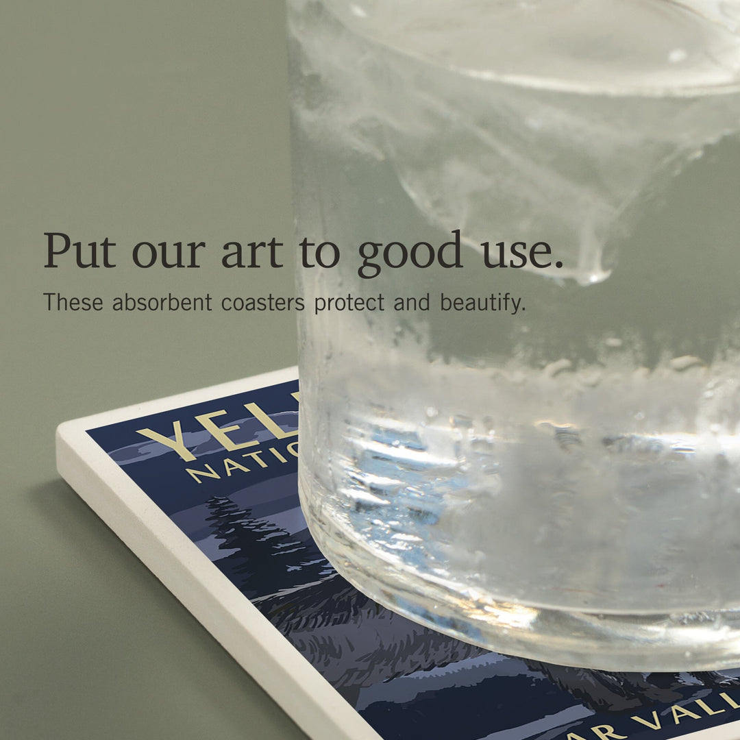 Yellowstone National Park, Montana, Lamar Valley Scene, Coasters Coasters Lantern Press