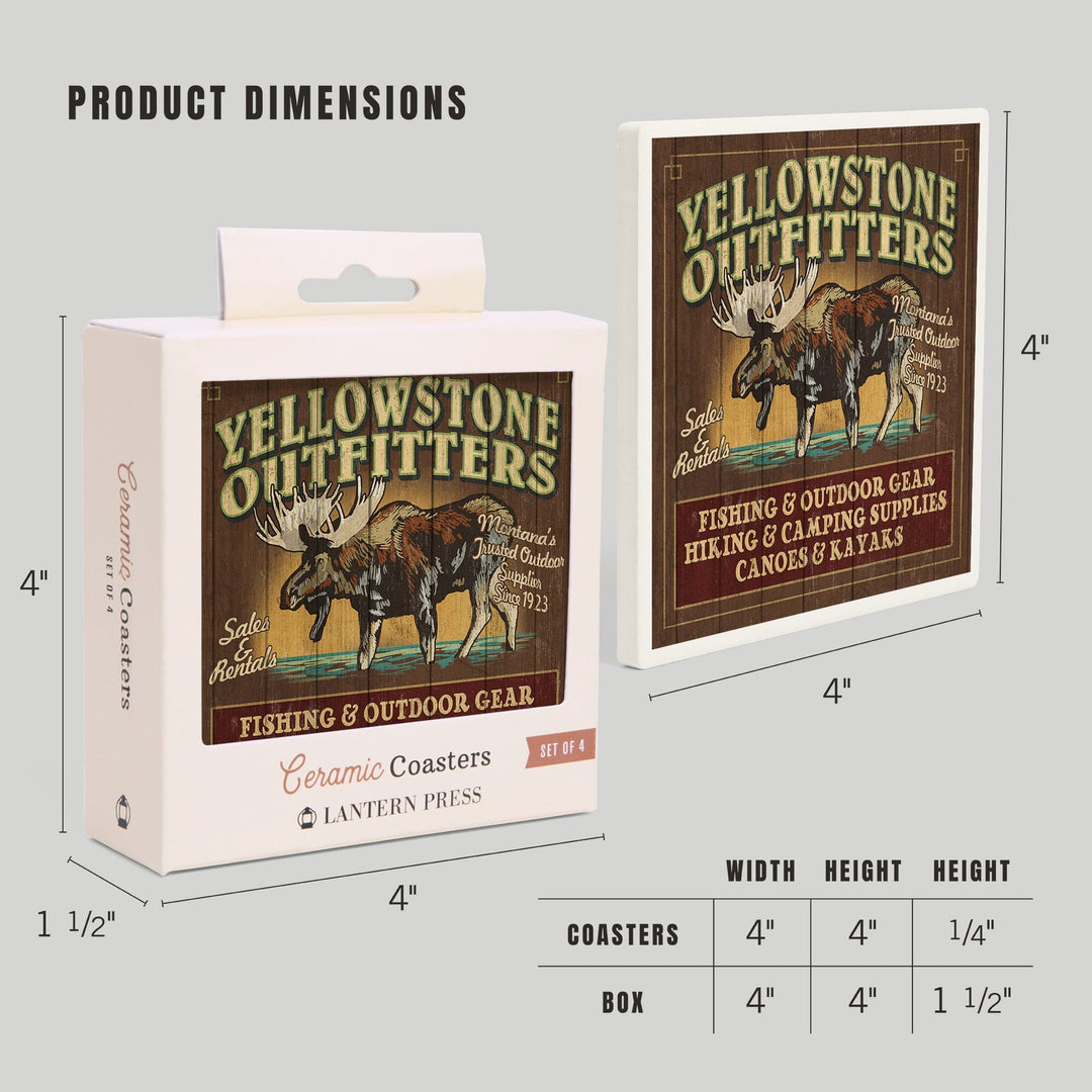 Yellowstone National Park, Montana, Moose Outfitters Vintage Sign, Coasters Coasters Lantern Press