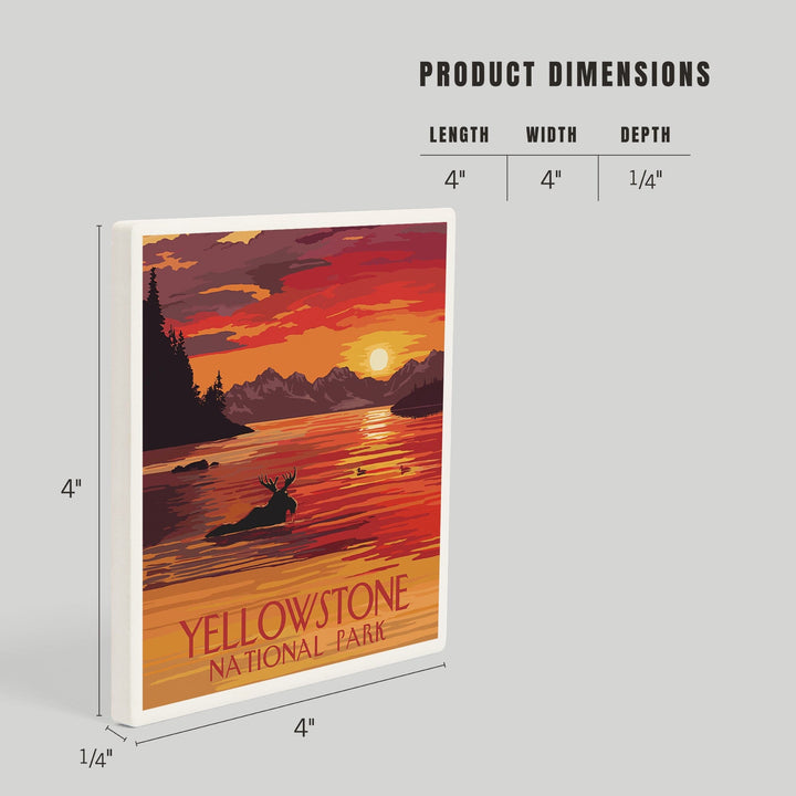Yellowstone National Park, Montana, Painterly, Moose at Sunset, Coasters Coasters Lantern Press