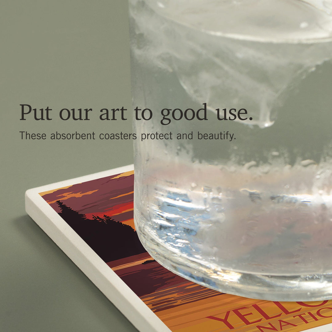 Yellowstone National Park, Montana, Painterly, Moose at Sunset, Coasters Coasters Lantern Press