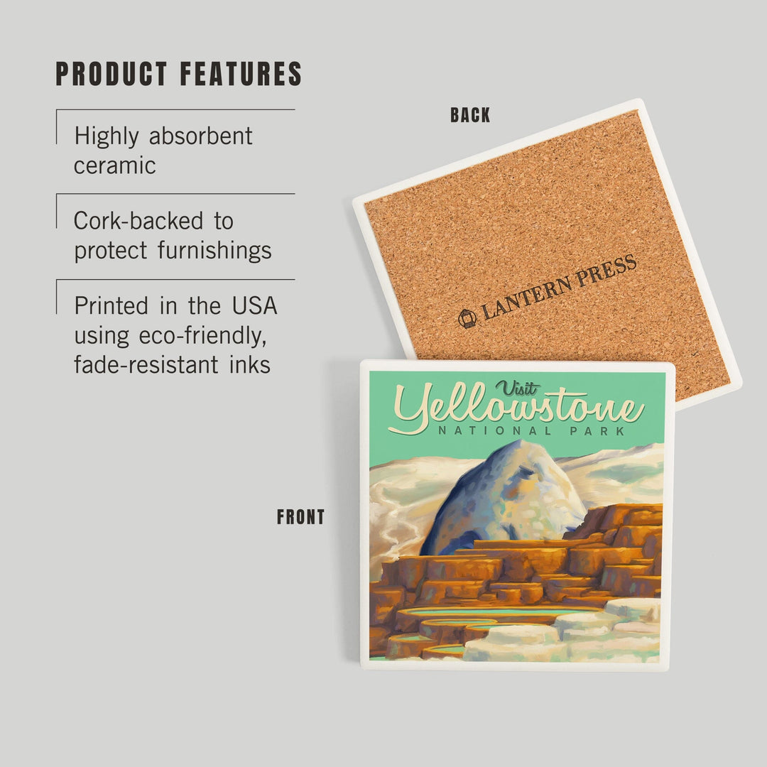 Yellowstone National Park, Oil Painting, Mammoth Geyser, Coasters Coasters Lantern Press