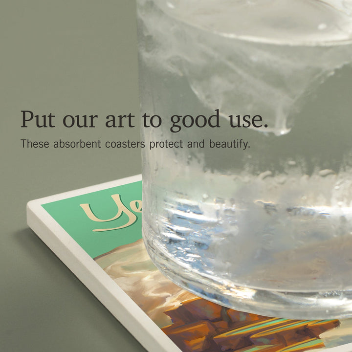 Yellowstone National Park, Oil Painting, Mammoth Geyser, Coasters Coasters Lantern Press