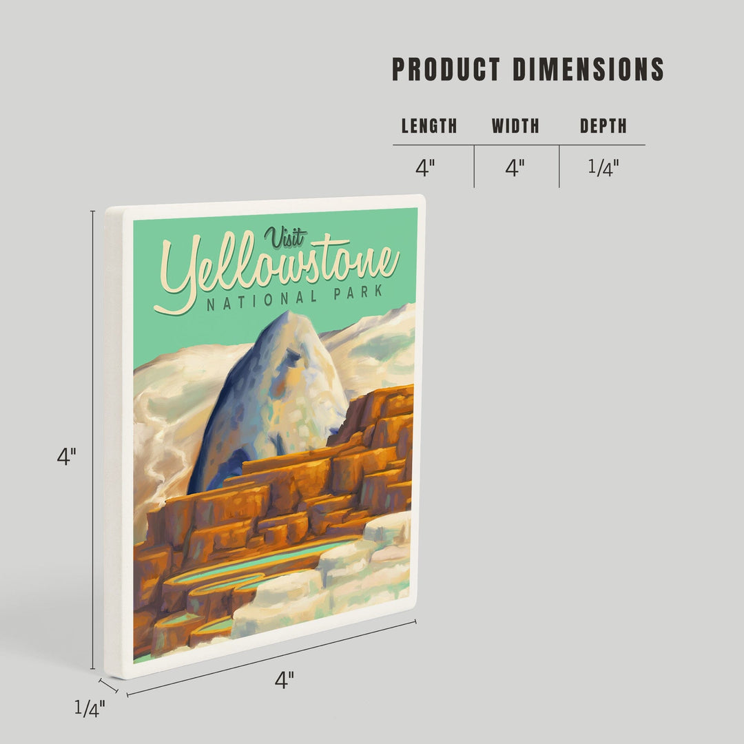 Yellowstone National Park, Oil Painting, Mammoth Geyser, Coasters Coasters Lantern Press