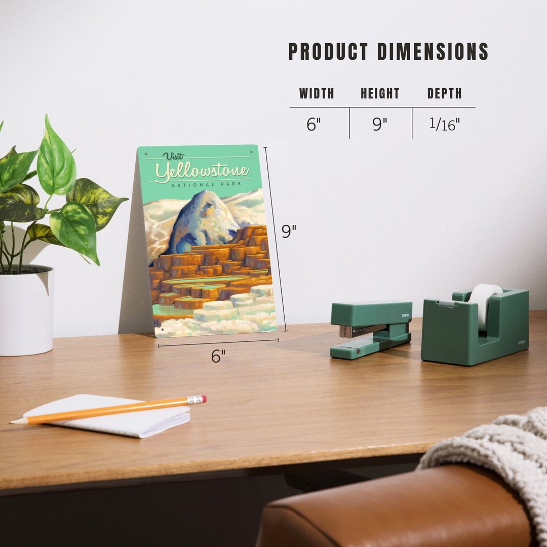 Yellowstone National Park, Oil Painting, Mammoth Geyser, Metal Signs Metal Lantern Press