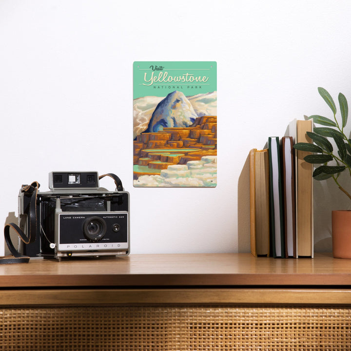 Yellowstone National Park, Oil Painting, Mammoth Geyser, Metal Signs Metal Lantern Press