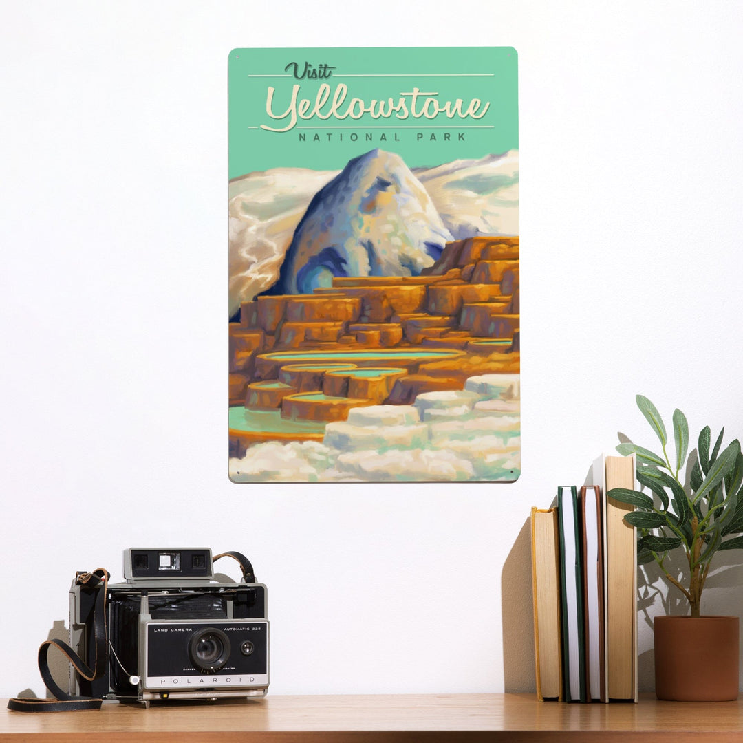 Yellowstone National Park, Oil Painting, Mammoth Geyser, Metal Signs Metal Lantern Press