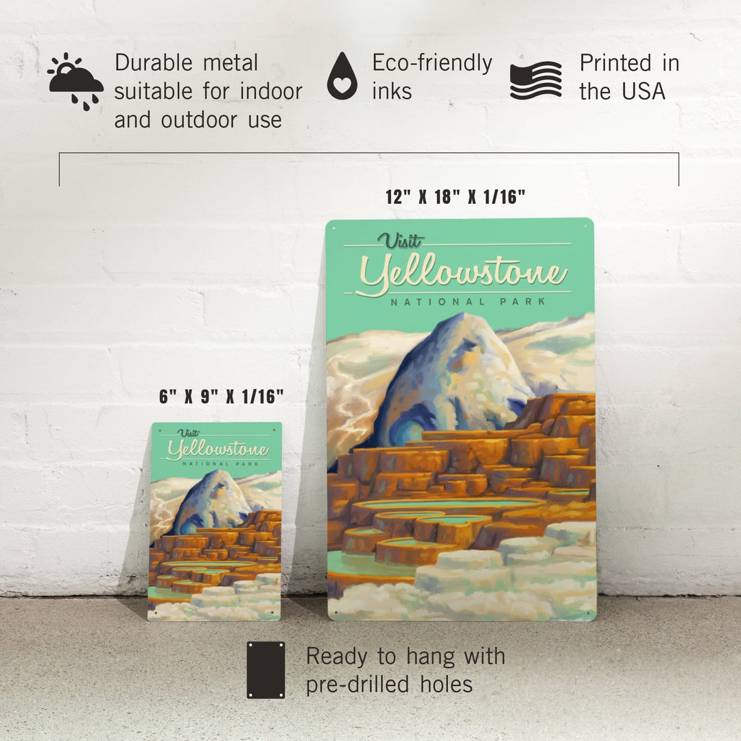 Yellowstone National Park, Oil Painting, Mammoth Geyser, Metal Signs Metal Lantern Press