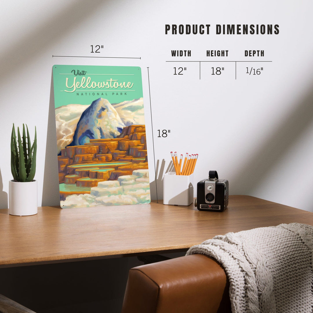 Yellowstone National Park, Oil Painting, Mammoth Geyser, Metal Signs Metal Lantern Press