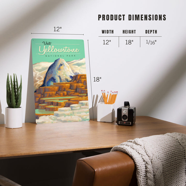 Yellowstone National Park, Oil Painting, Mammoth Geyser, Metal Signs Metal Lantern Press