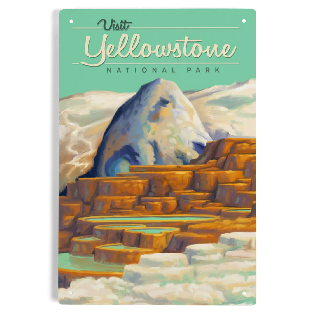 Yellowstone National Park, Oil Painting, Mammoth Geyser, Metal Signs Metal Lantern Press