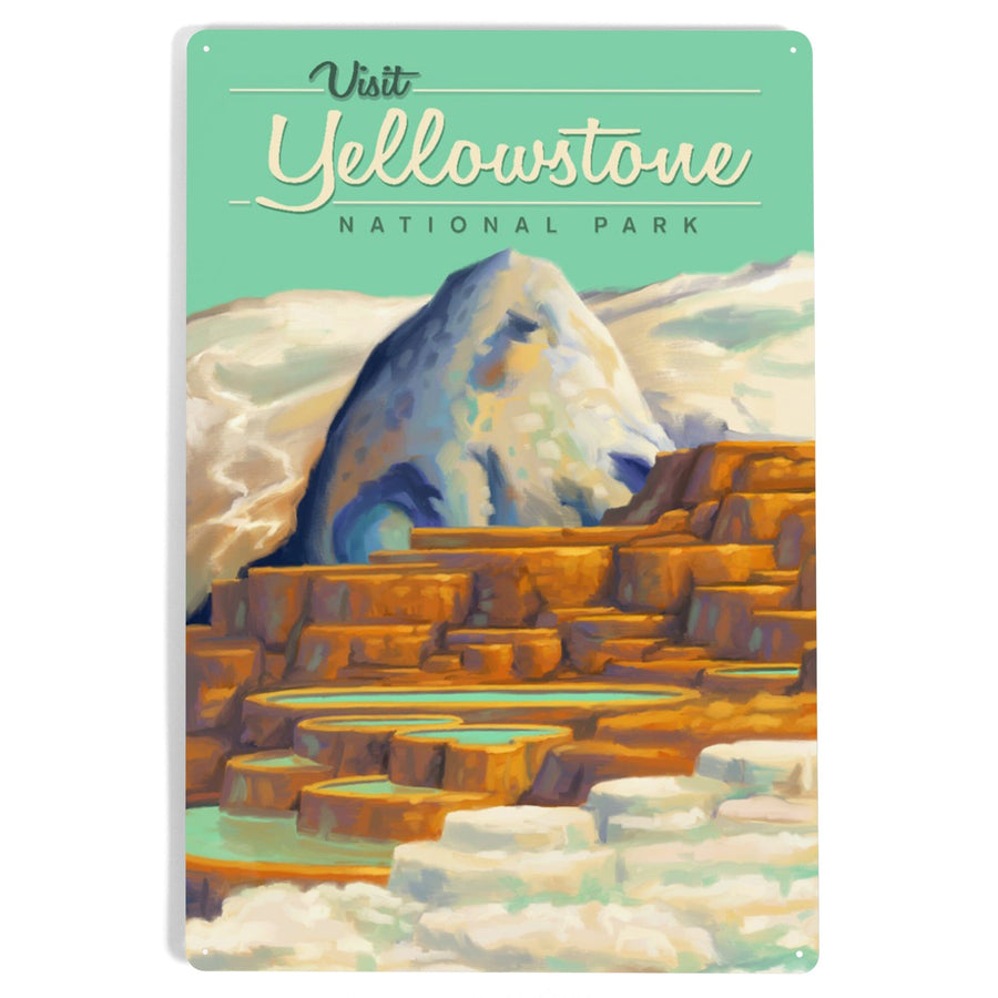 Yellowstone National Park, Oil Painting, Mammoth Geyser, Metal Signs Metal Lantern Press