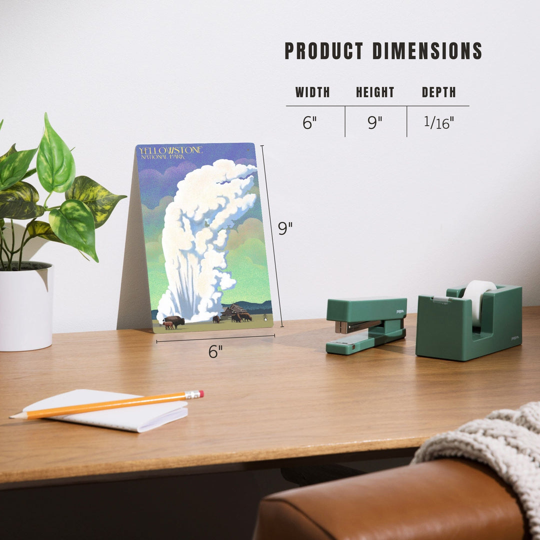 Yellowstone National Park, Old Faithful and Bison, Lithograph, Metal Signs Metal Lantern Press