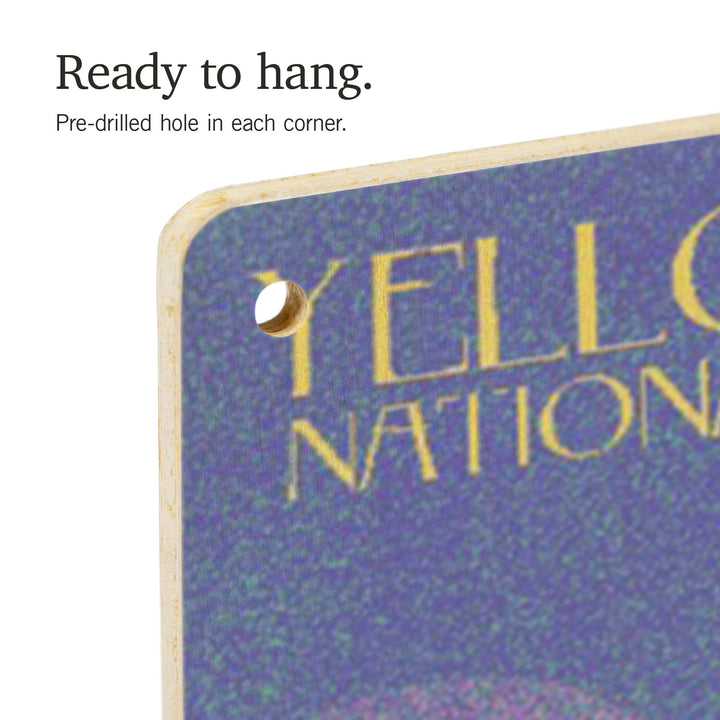 Yellowstone National Park, Old Faithful & Bison, Lithograph, Lantern Press Artwork, Wood Signs and Postcards Wood Lantern Press