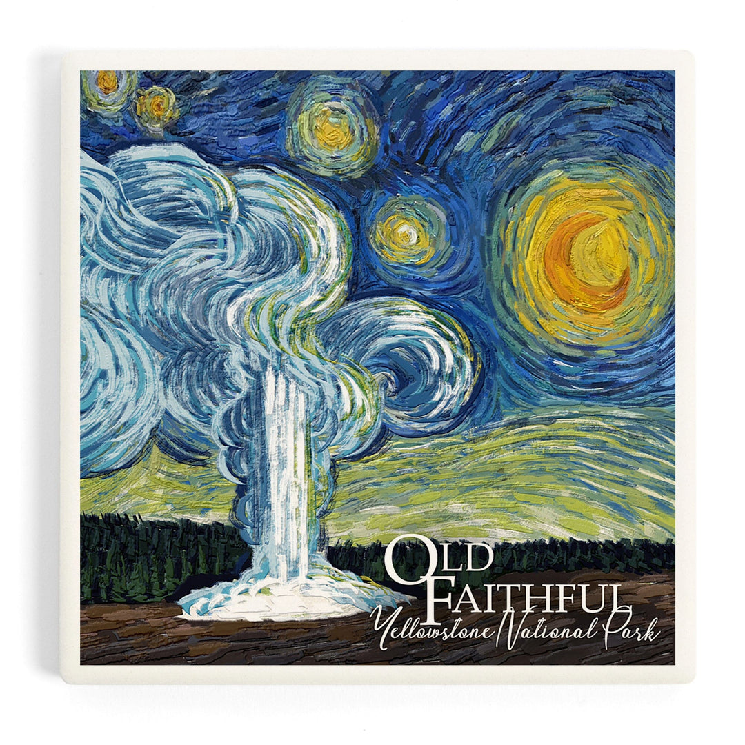 Yellowstone National Park, Old Faithful, Starry Night National Park Series, Coasters Coasters Lantern Press