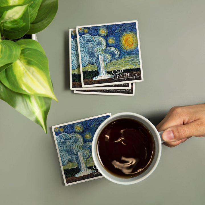 Yellowstone National Park, Old Faithful, Starry Night National Park Series, Coasters Coasters Lantern Press