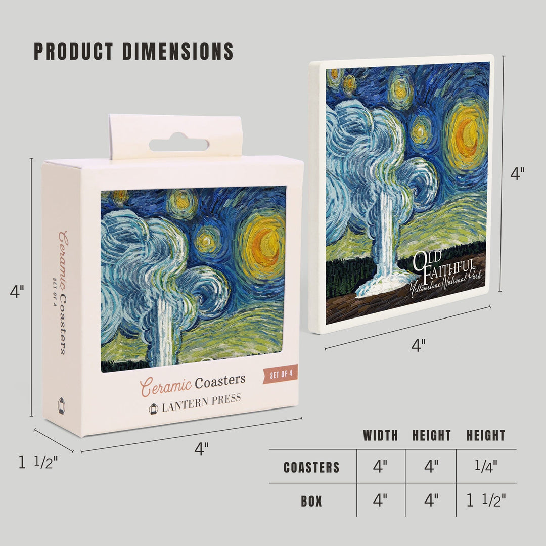 Yellowstone National Park, Old Faithful, Starry Night National Park Series, Coasters Coasters Lantern Press