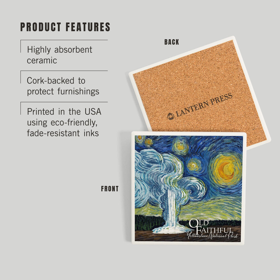Yellowstone National Park, Old Faithful, Starry Night National Park Series, Coasters Coasters Lantern Press