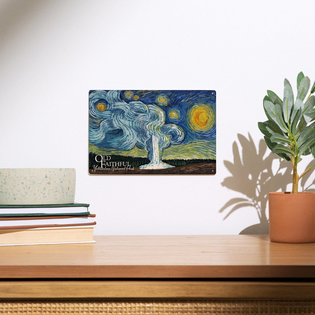 Yellowstone National Park, Old Faithful, Starry Night National Park Series, Lantern Press Artwork, Wood Signs and Postcards Wood Lantern Press