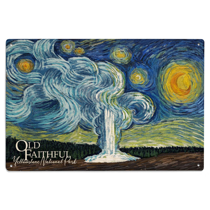Yellowstone National Park, Old Faithful, Starry Night National Park Series, Lantern Press Artwork, Wood Signs and Postcards Wood Lantern Press