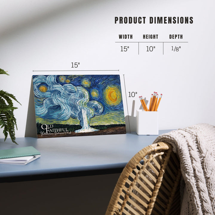Yellowstone National Park, Old Faithful, Starry Night National Park Series, Lantern Press Artwork, Wood Signs and Postcards Wood Lantern Press