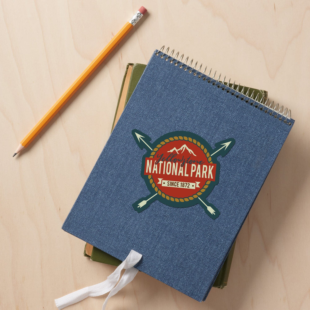 Yellowstone National Park, Seal & Arrows, Contour, Lantern Press Artwork, Vinyl Sticker Sticker Lantern Press