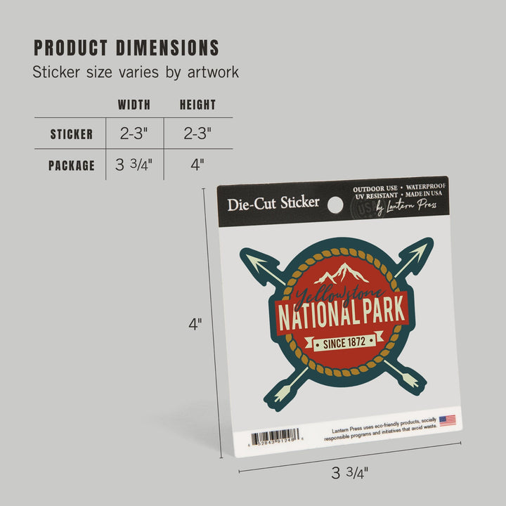 Yellowstone National Park, Seal & Arrows, Contour, Lantern Press Artwork, Vinyl Sticker Sticker Lantern Press