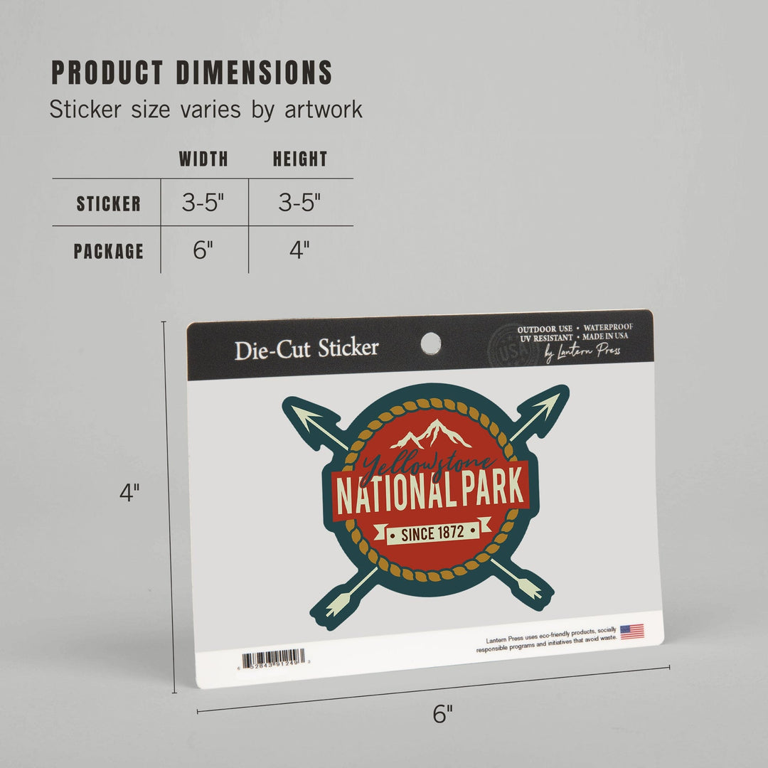 Yellowstone National Park, Seal & Arrows, Contour, Lantern Press Artwork, Vinyl Sticker Sticker Lantern Press