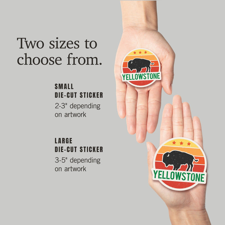 Yellowstone National Park, Sun & Bison, Contour, Lantern Press Artwork, Vinyl Sticker Sticker Lantern Press