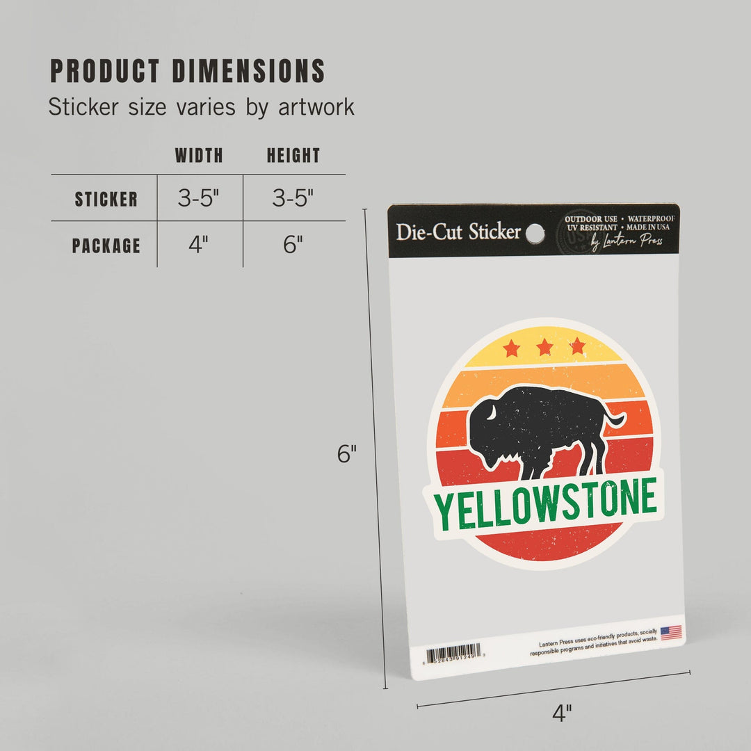 Yellowstone National Park, Sun & Bison, Contour, Lantern Press Artwork, Vinyl Sticker Sticker Lantern Press
