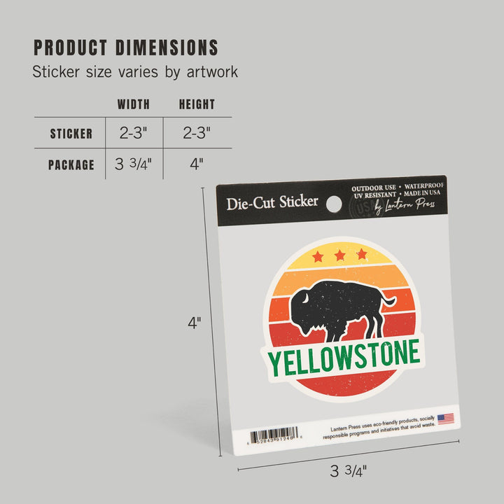 Yellowstone National Park, Sun & Bison, Contour, Lantern Press Artwork, Vinyl Sticker Sticker Lantern Press